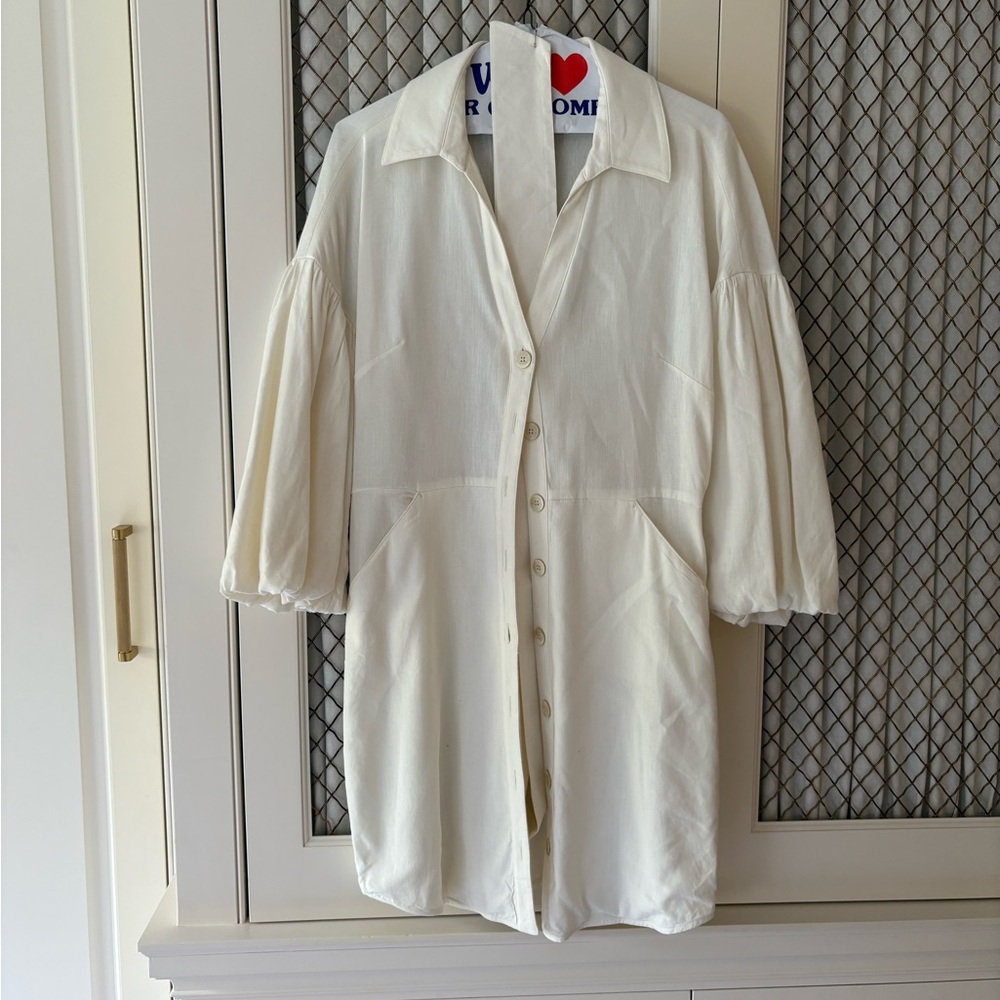 Veronica Beard. Linen Ivory Button-Up Shirt Dress